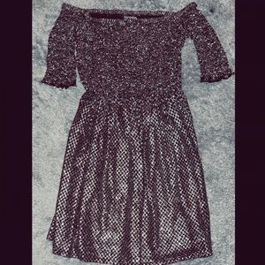 Beautiful sparkly off the shoulder dress.